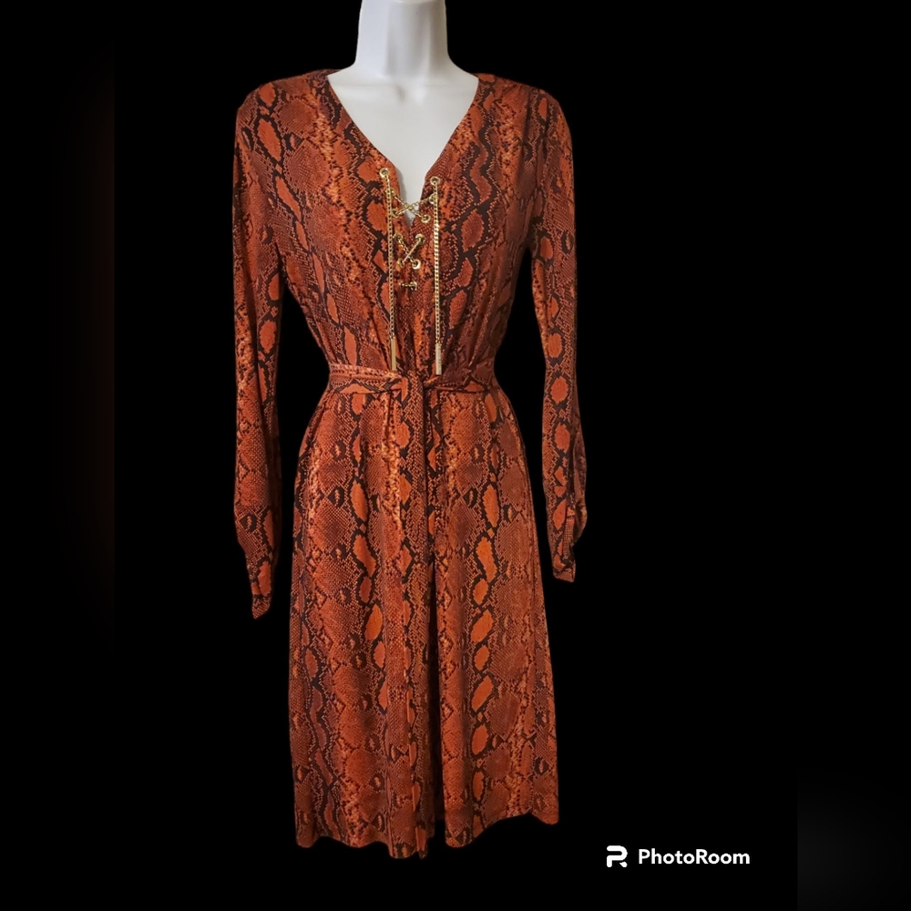 Michael Michael Kors Orange Black Snakeskin Jersey Dress